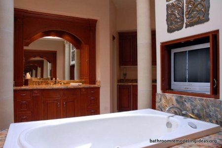 Bathtub, television, vanity